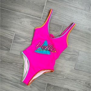 Neon Pink Full Bathing Suit Hello